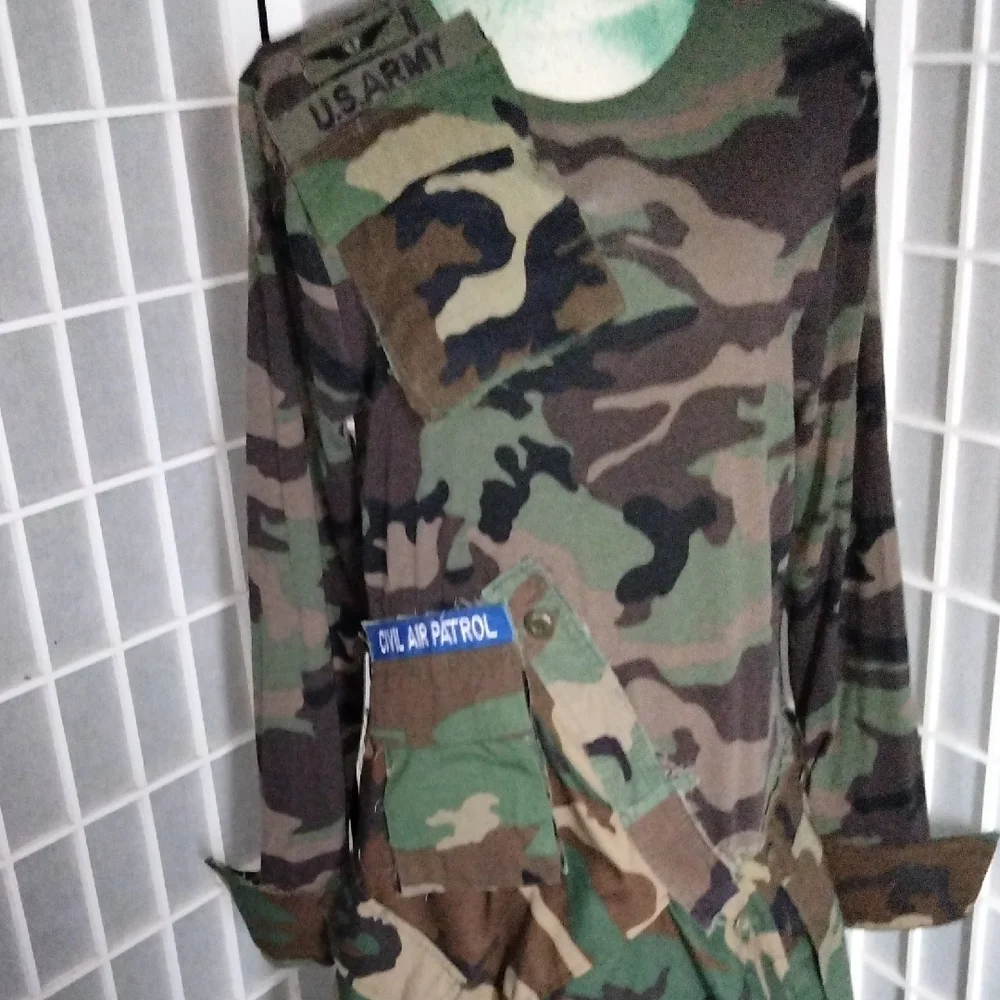 Upcycle / Refurbished Camouflage Asymmetrical Long Sleeve Maxi Dress - Picture 16 of 16